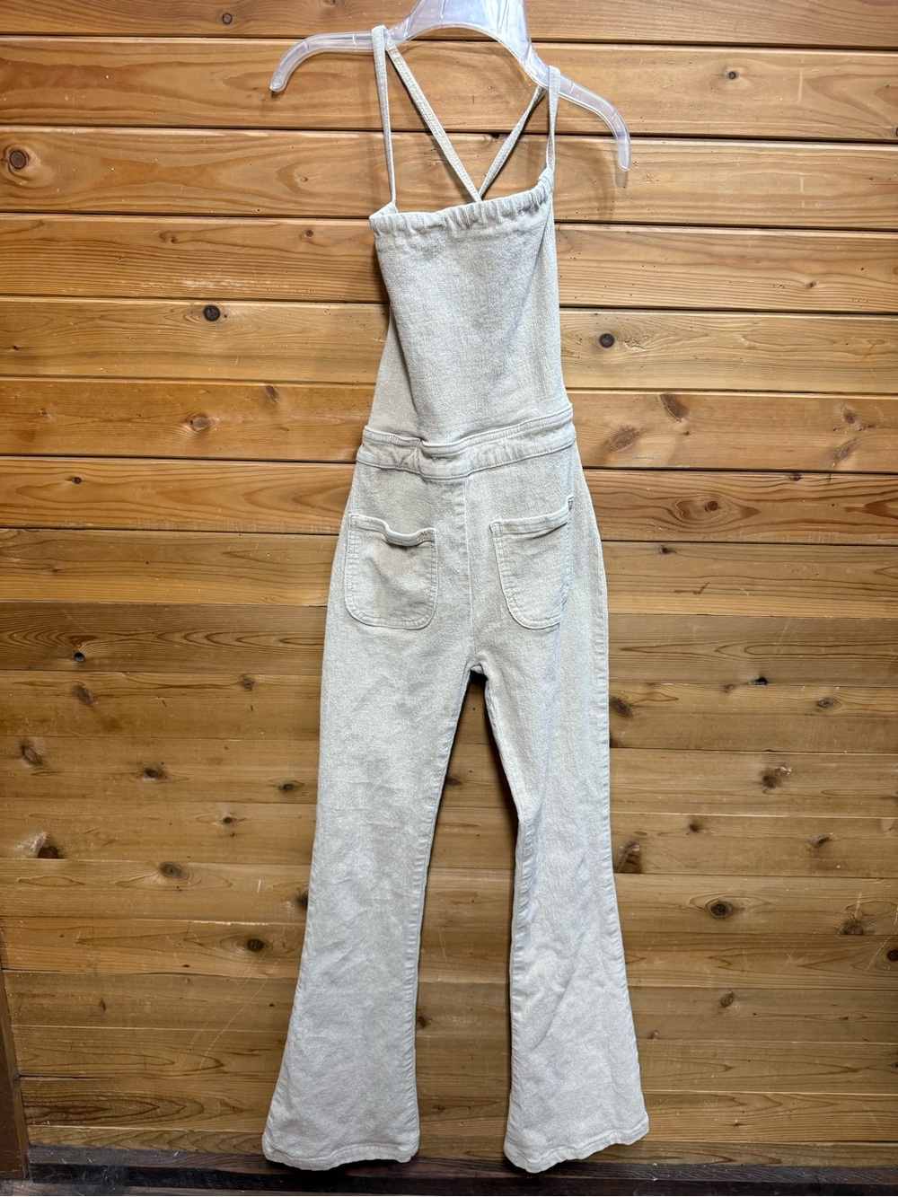 Edikted Cream lace up corduroy Jumpsuit with Flared Legs